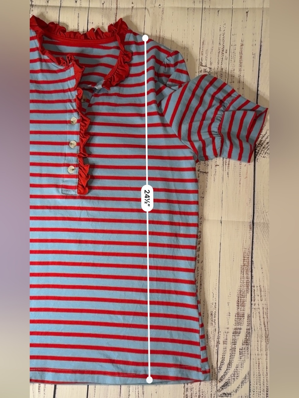 Striped Ruffle Henley Tee - Blue & Red - Picture 6 of 10